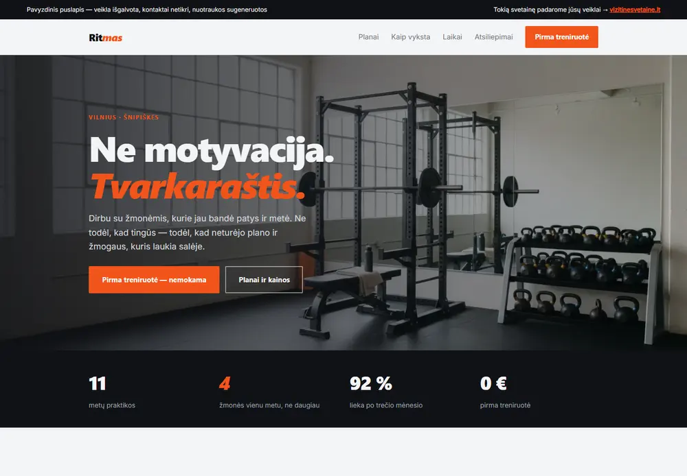 Asmeninio trenerio „Ritmas“ pavyzdinė svetainė