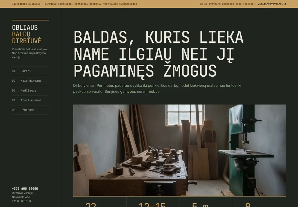 Baldų dirbtuvės „Obliaus“ pavyzdinė svetainė