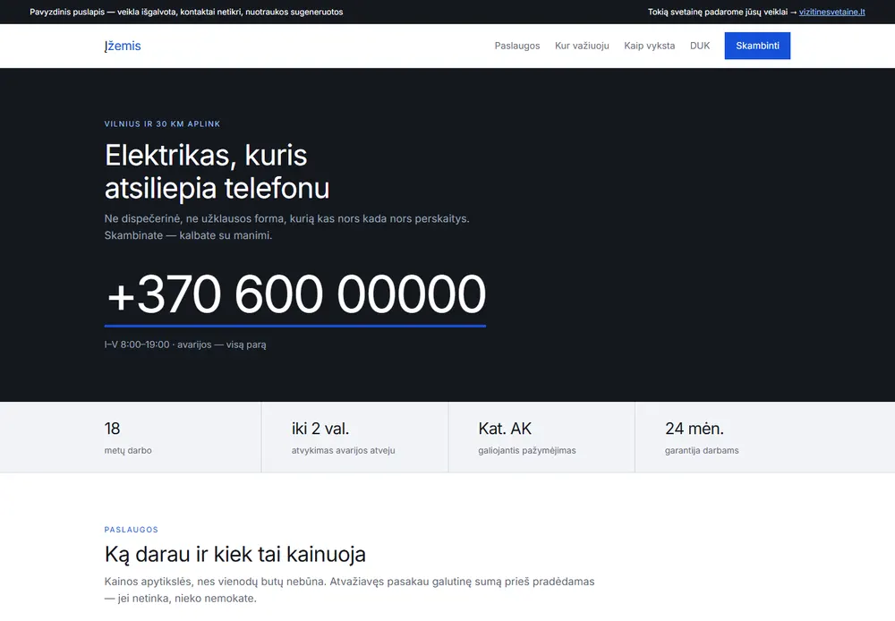 Elektriko „Įžemis“ pavyzdinė svetainė