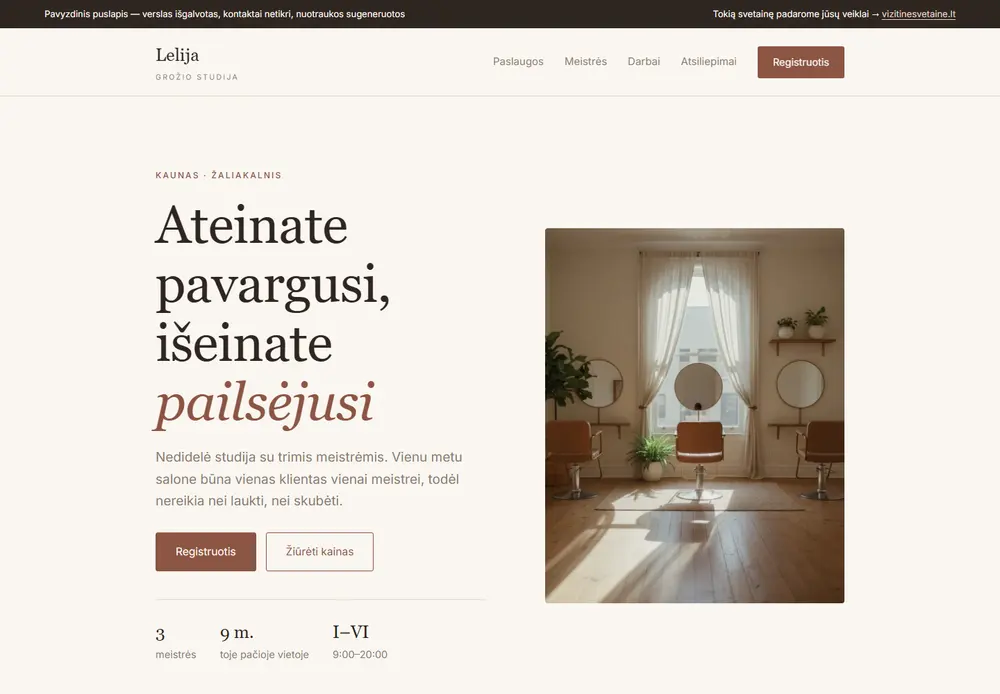 Grožio studijos „Lelija“ pavyzdinė svetainė